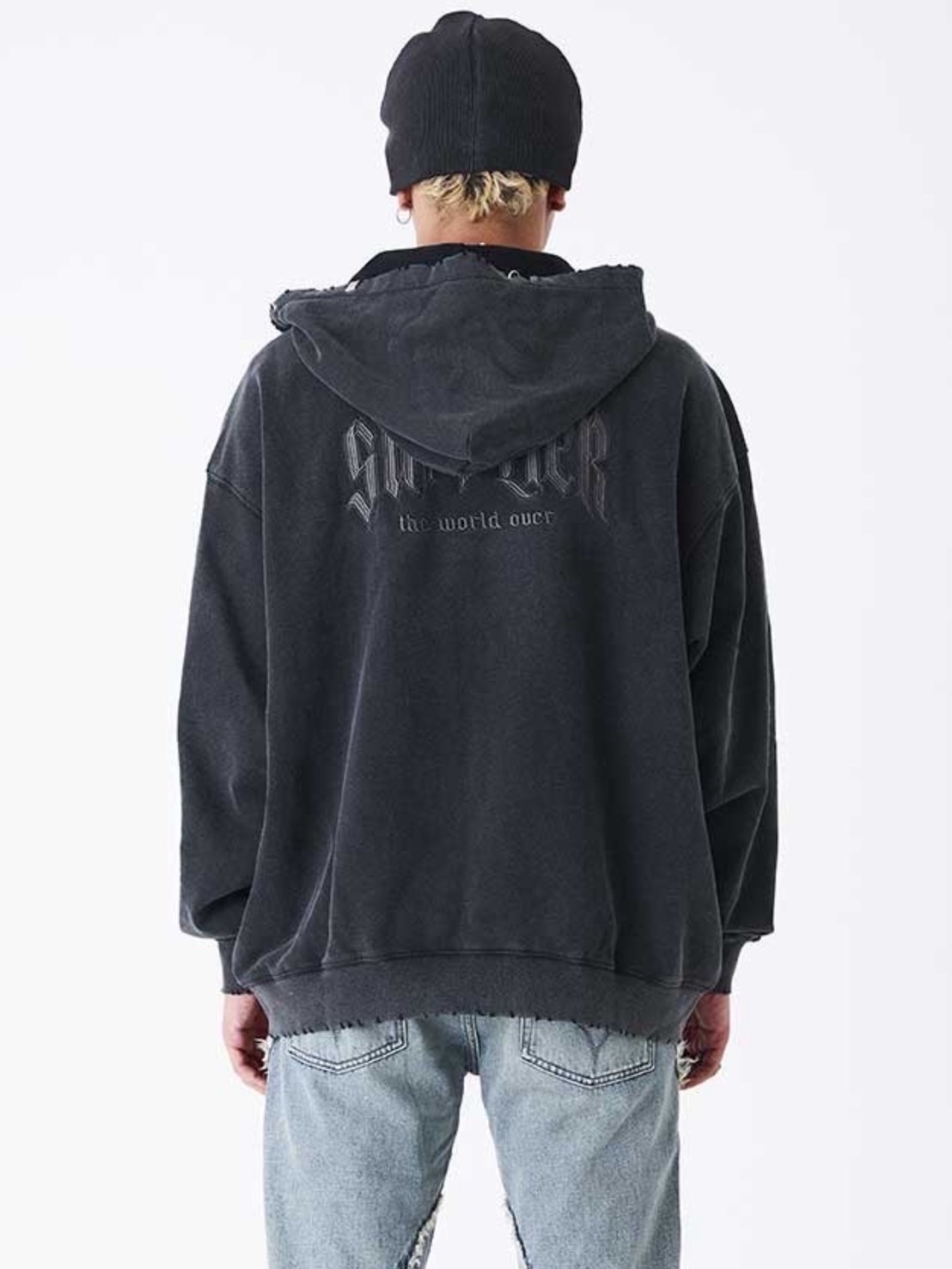 SUPPLIER】Vintage Wash Pierced Zip Hoodie / 【サプライヤー】ロゴ