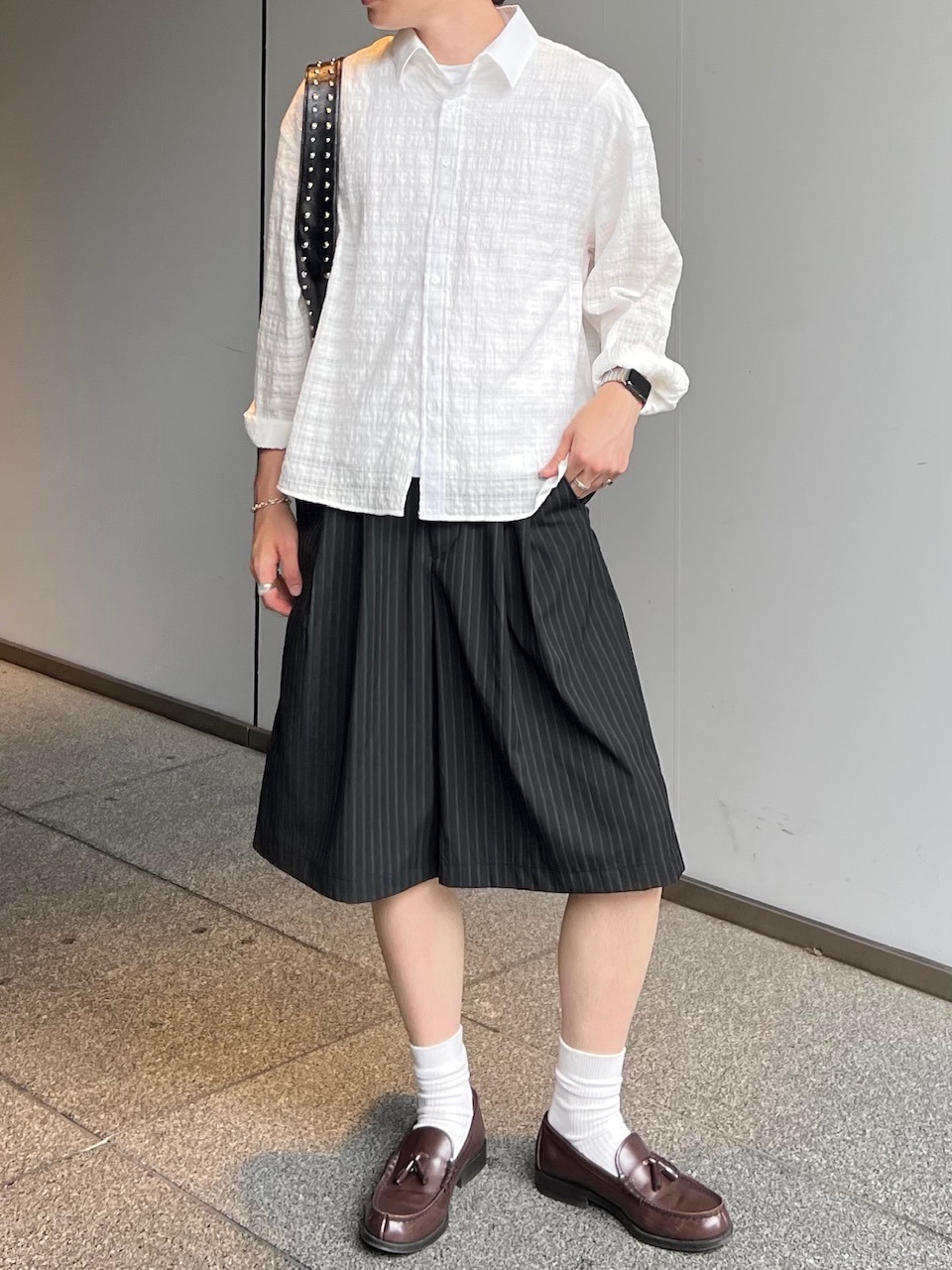 東京店WEB限定受注制【Chikashitsu +】cropped check sheer shirt