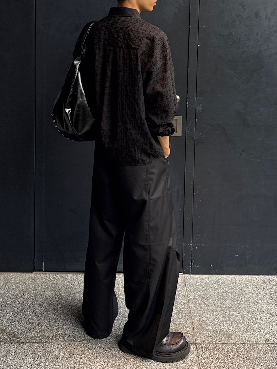 東京店WEB限定受注制【Chikashitsu +】cropped check sheer shirt