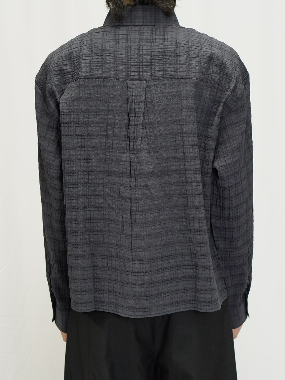 東京店WEB限定受注制【Chikashitsu +】cropped check sheer shirt