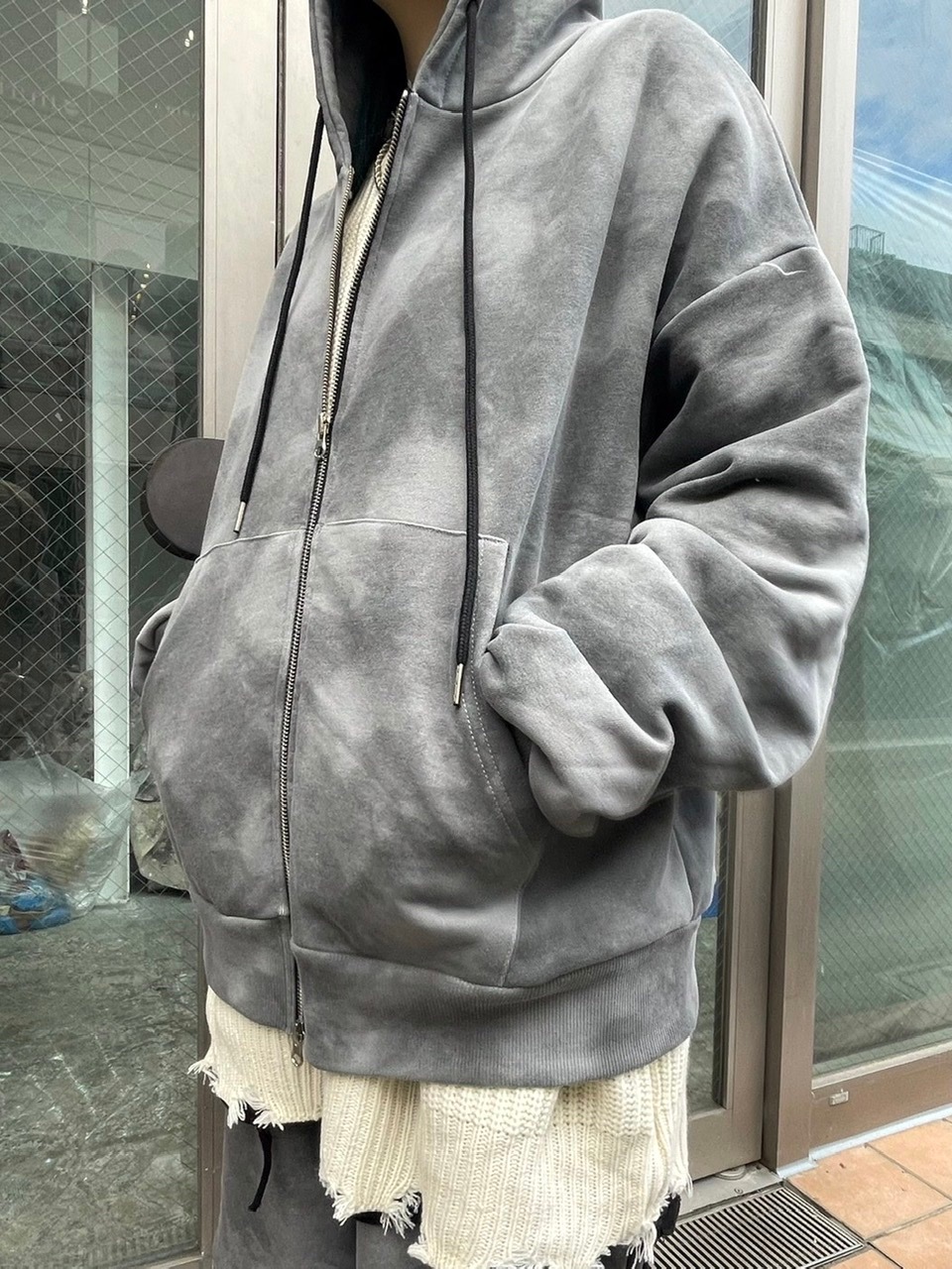 受注制【Never mind the XU】set up tie-dye zip up hoodie (2color