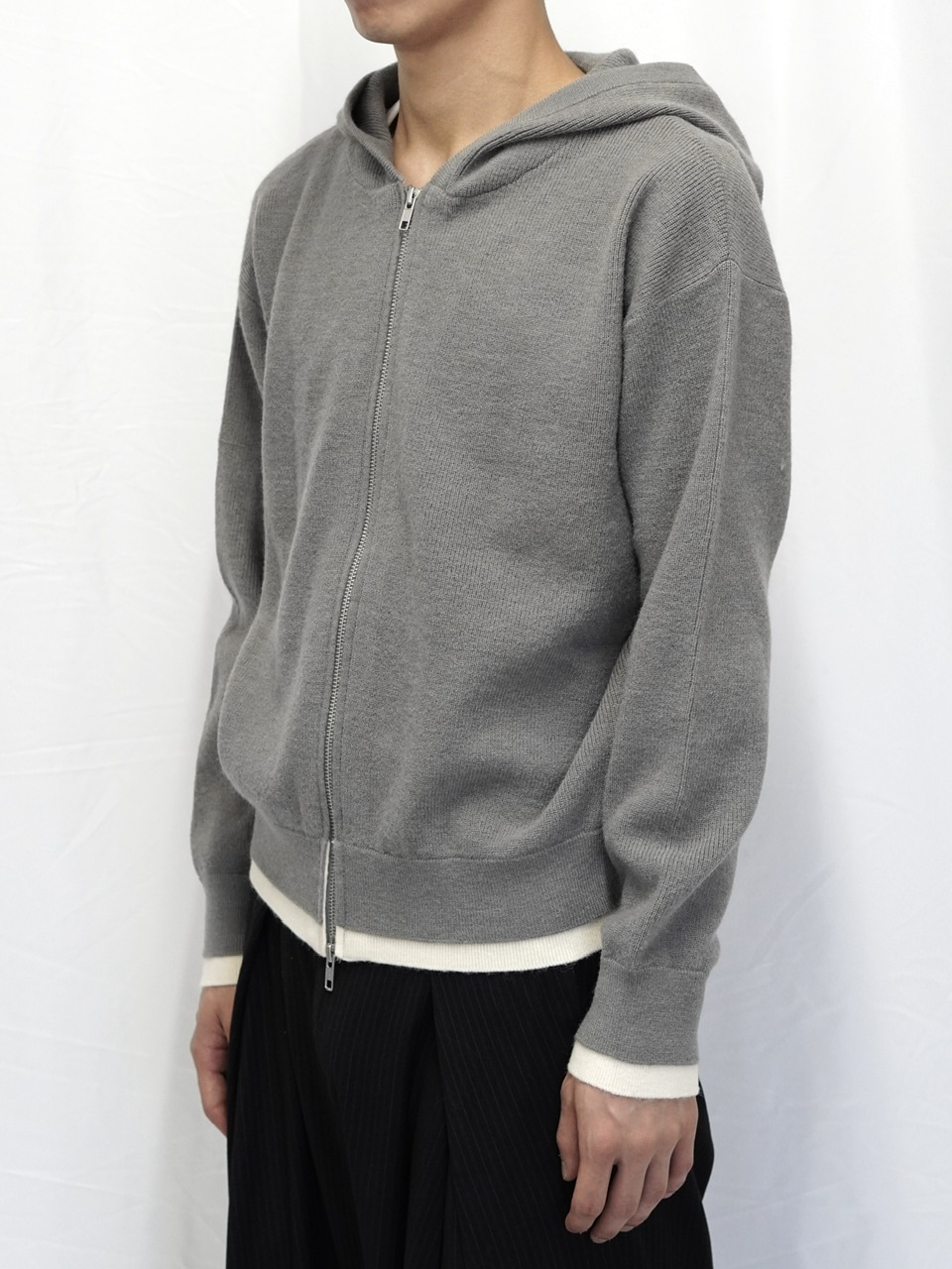 CS】layered knit zip hoodie (gray) / 【シーエス】レイヤードニット