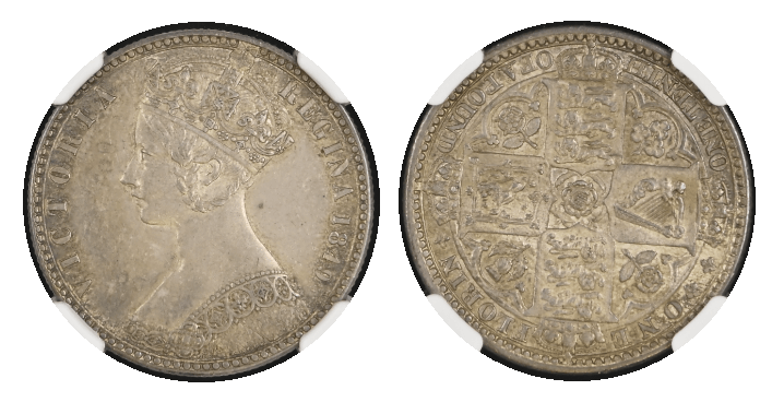MS62】1849年 イギリス ヴィクトリア女王 ゴッドレス・フローリン銀貨