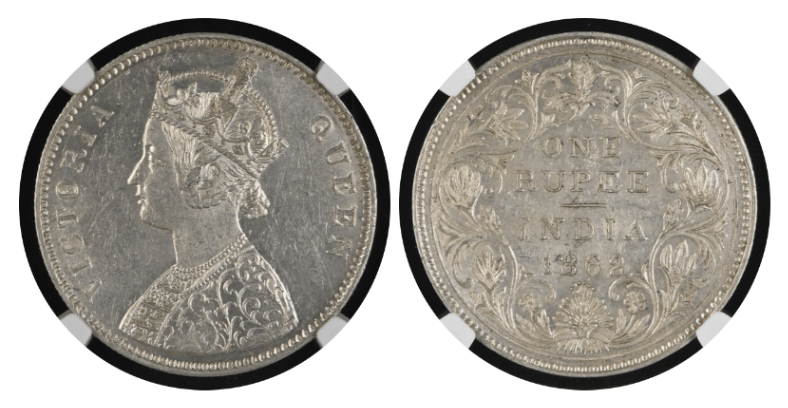 MS61～MS62】1862年,1887年 英領インド ヴィクトリア女王 ルピー銀貨 3