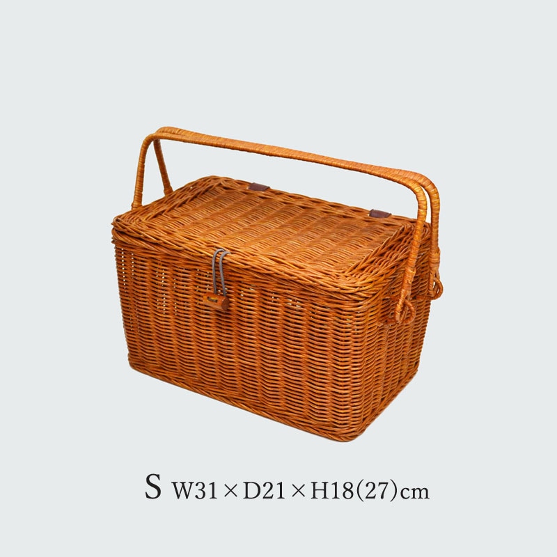 ラタン ピクニック バスケット ふた付き 角 小物入れ ソーイングケース