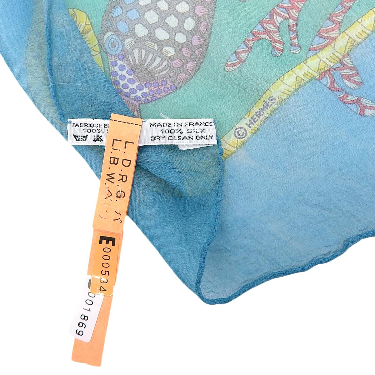 エルメス HERMES カレ90 Grands Fonds 深海 魚柄 シフォン スカーフ