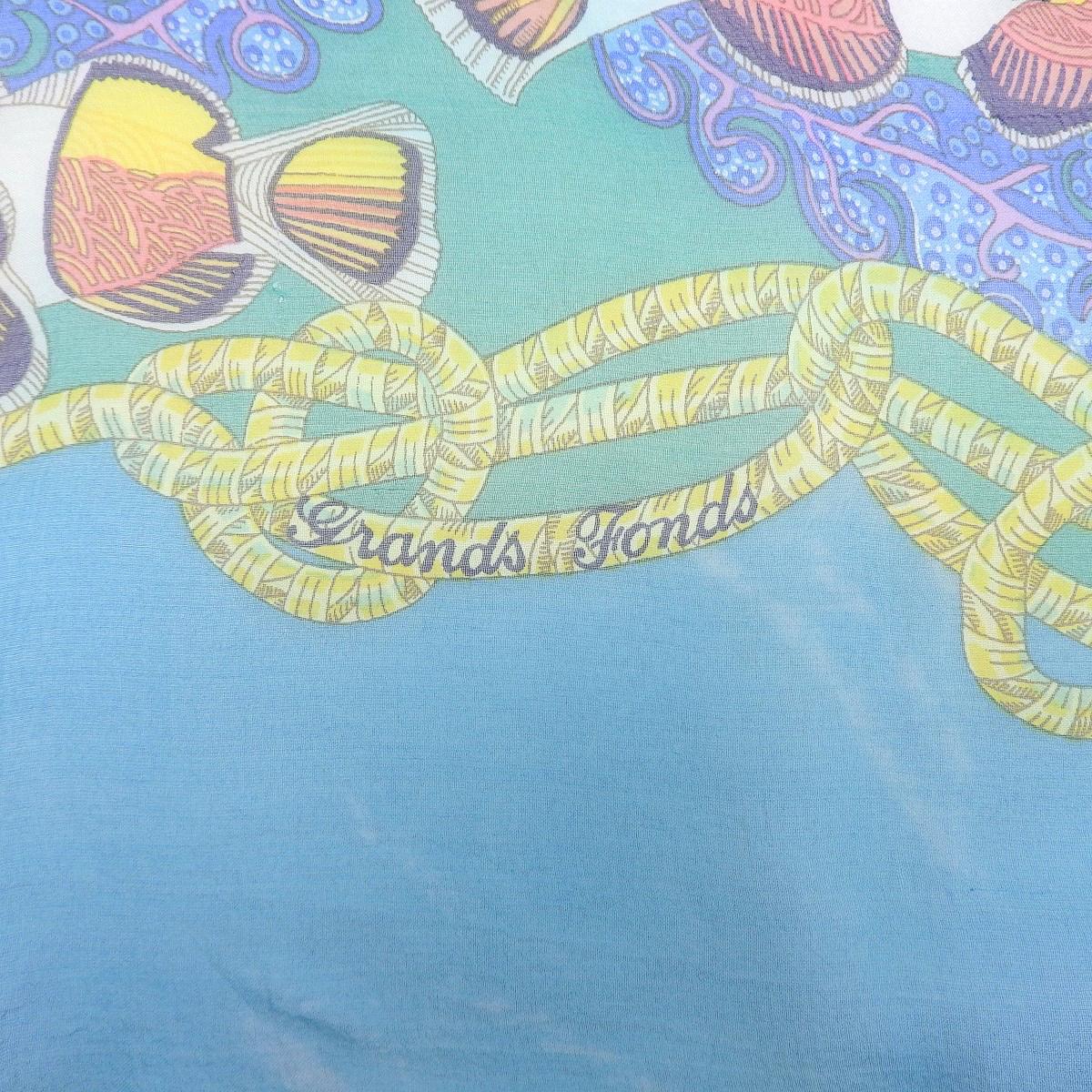 エルメス HERMES カレ90 Grands Fonds 深海 魚柄 シフォン スカーフ