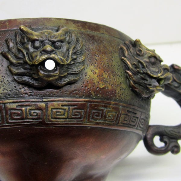 銅製龍香炉 大 取っ手付き【送料無料】（沖縄700円）｜ ドラゴン,竜,龍