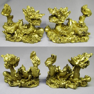 金色 樹脂龍置物小 ペアセット T-8018｜双龍,対龍,ドラゴン,辰年,竜