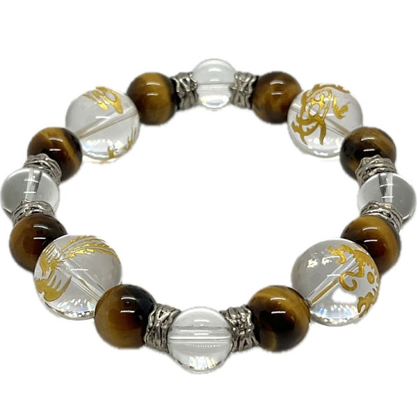 風水四神獣ブレスレット水晶(金彫り)タイガーアイ ネコポス便なら