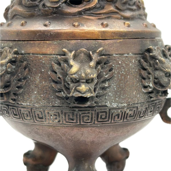 銅製龍香炉 九転乾坤銅色【小】 取っ手付き【送料無料】（沖縄700円