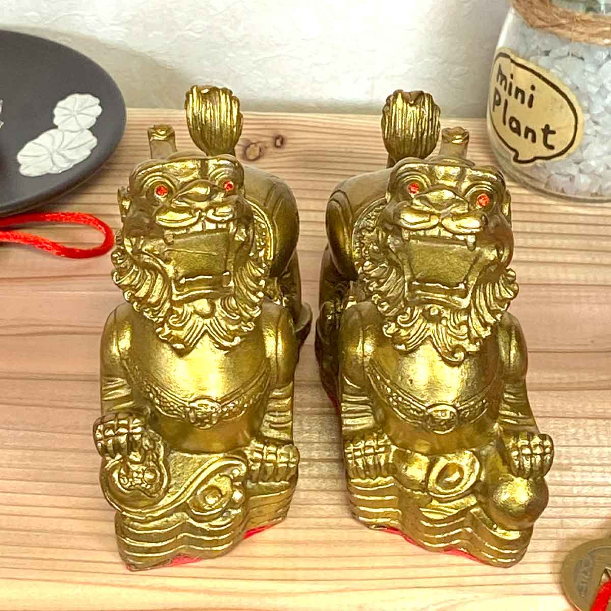 貔貅（ヒキュウ）銅製置物 中サイズ 雌雄ペア｜風水開運・金運招来・魔