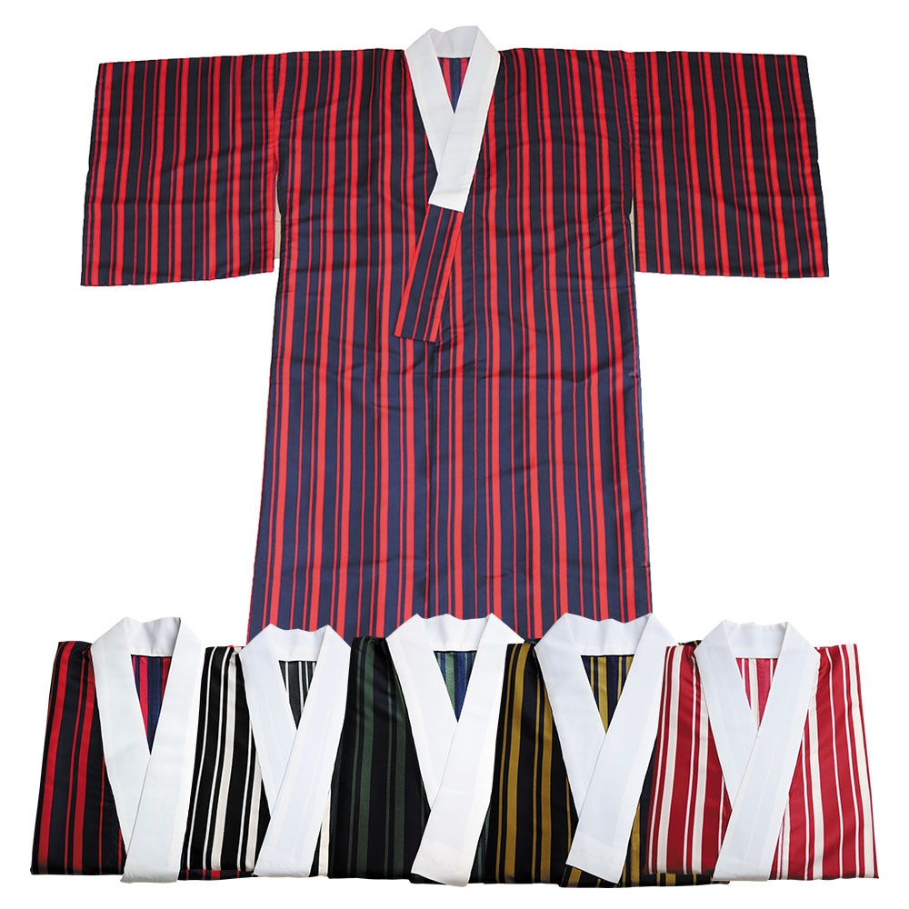 ストライプ長襦袢 女性用(紺/赤・黒/白・紺/緑・紺/土・赤/白)(M-L