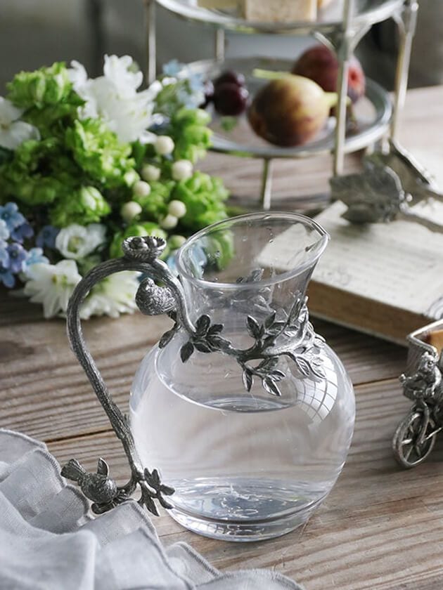 PewterガラスピッチャーBird&Nest