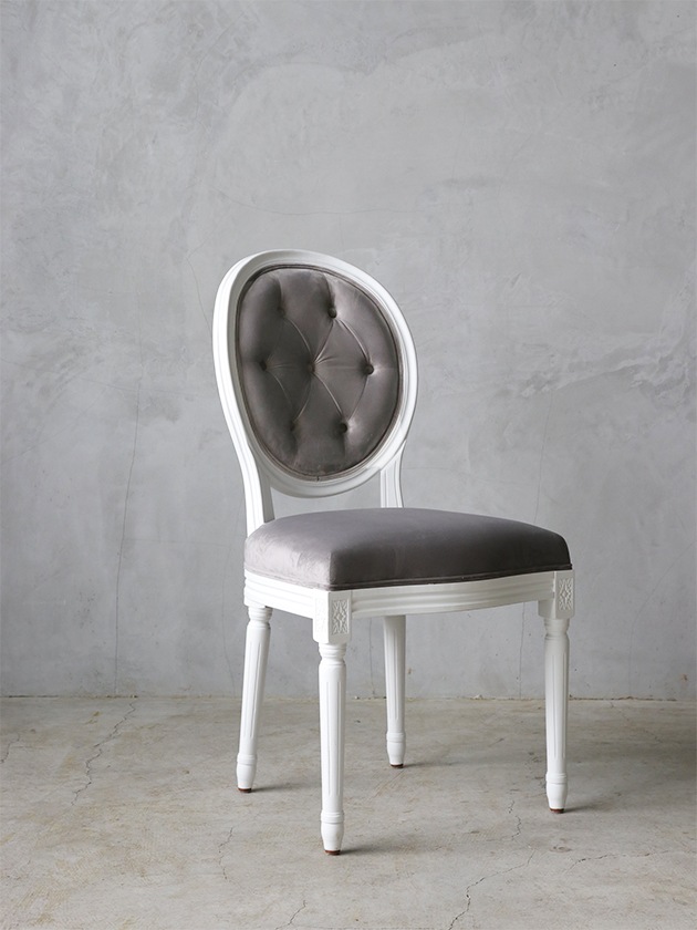 SGDダイニングチェアオーバルバックホワイト&ライトグレーベルベットMW