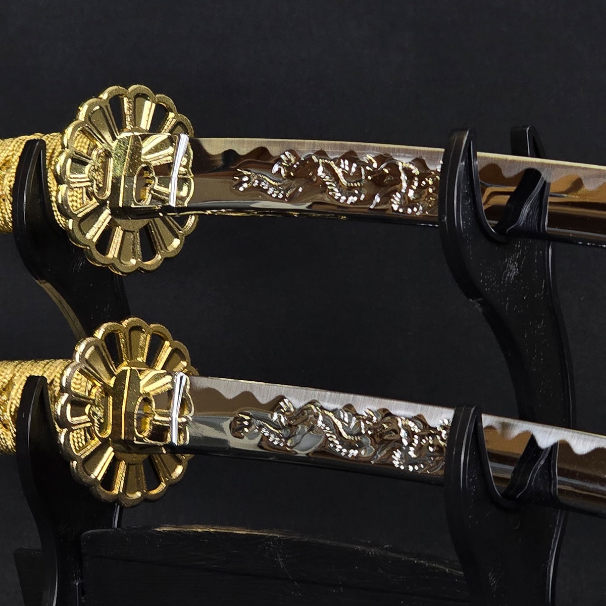 ミニミニ竜3点セット 彫金 金 刀掛台付 刀身竜彫 模造刀｜【公式