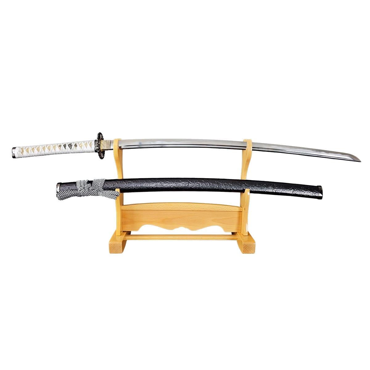 高級模造刀 高級居合刀 菊一文字拵え 黒鞘白飛沫 優勢刃紋