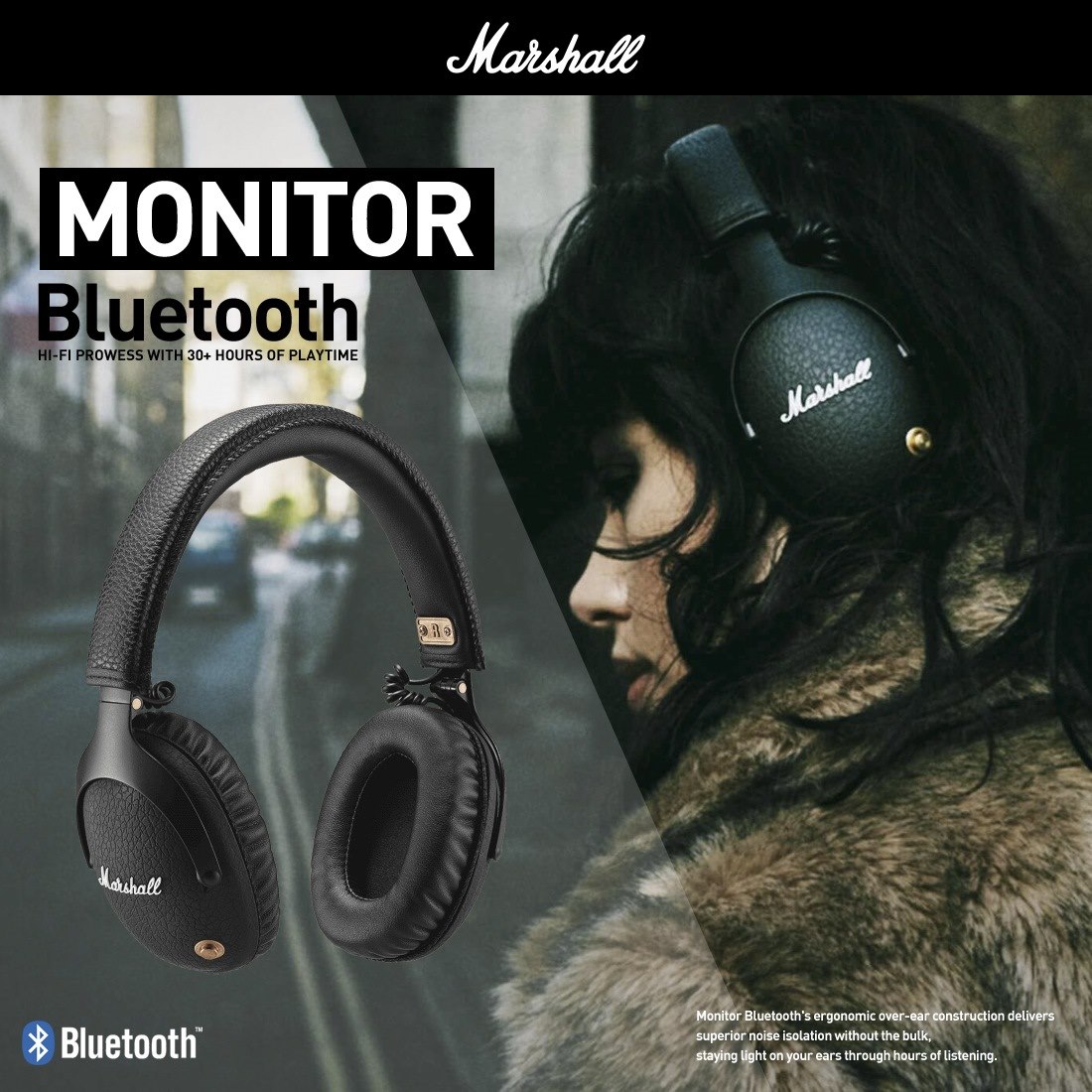Marshall Monitor Bluetooth ヘッドフォン Marshall Monitor Headphones Black - Walmart.com