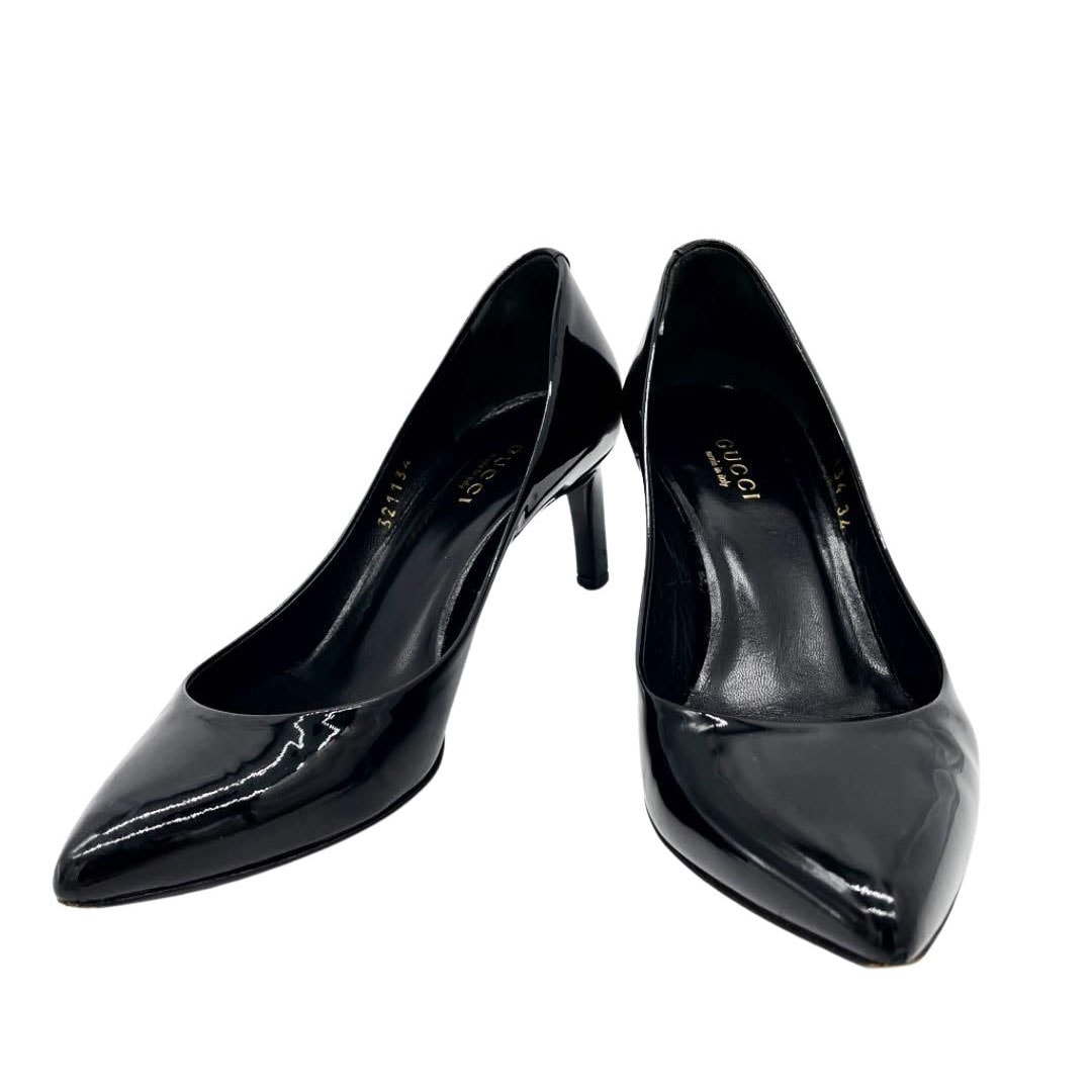 GUCCI グッチ ヒールパンプス エナメル ブラック 34（約21cm