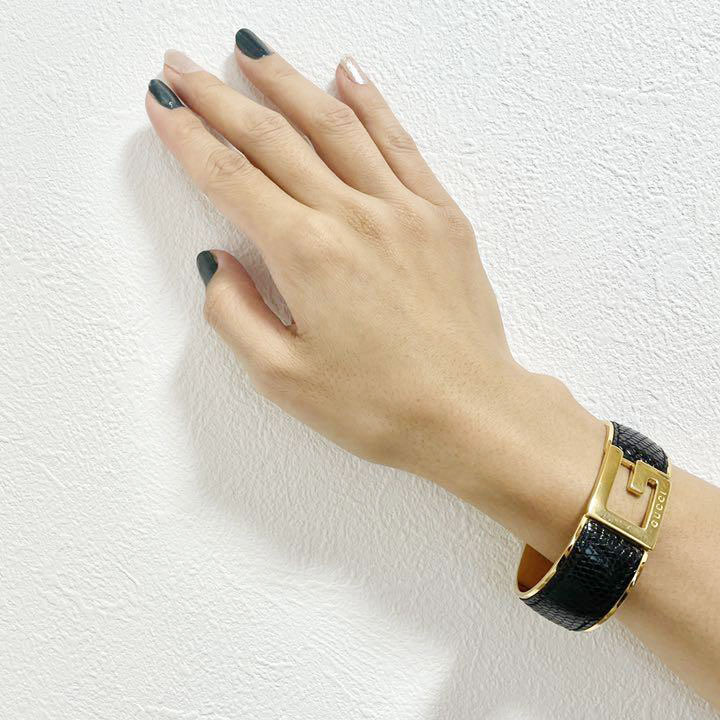 GUCCI グッチ バングル Gロゴ リザード メタル ゴールド ブラック