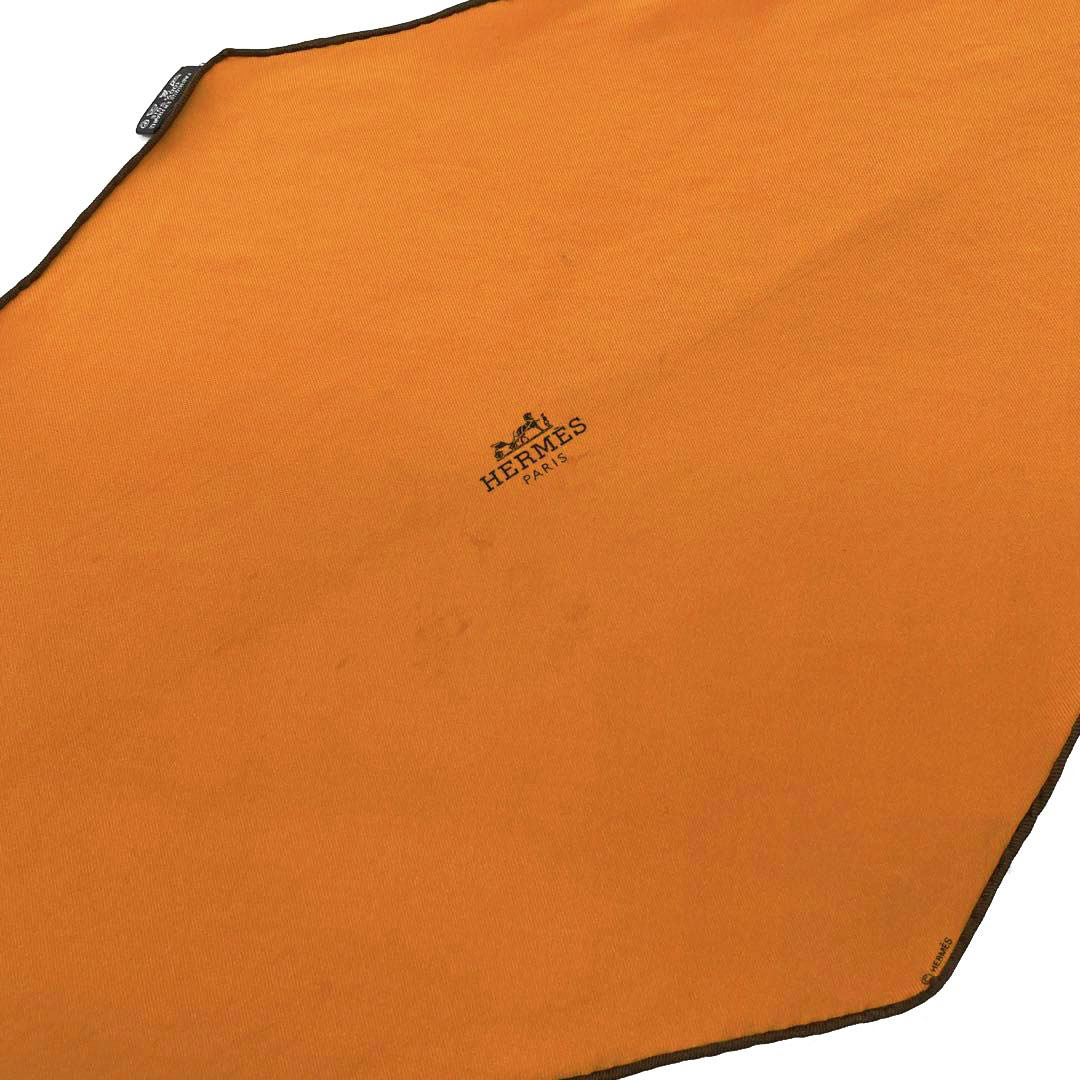 HERMES エルメス ひし形スカーフ ロザンジュ シルク オレンジ ブラウン