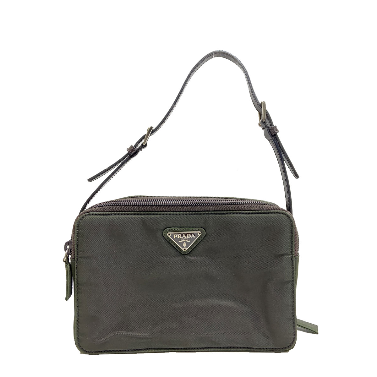 PRADA プラダ ハンドバッグ ミニバッグ ポーチ ナイロン/レザー カーキ