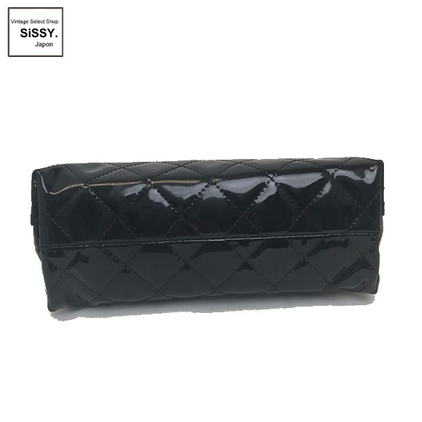 □シャネル□ 化粧ポーチ エナメル マトラッセ ブラック シルバー金具