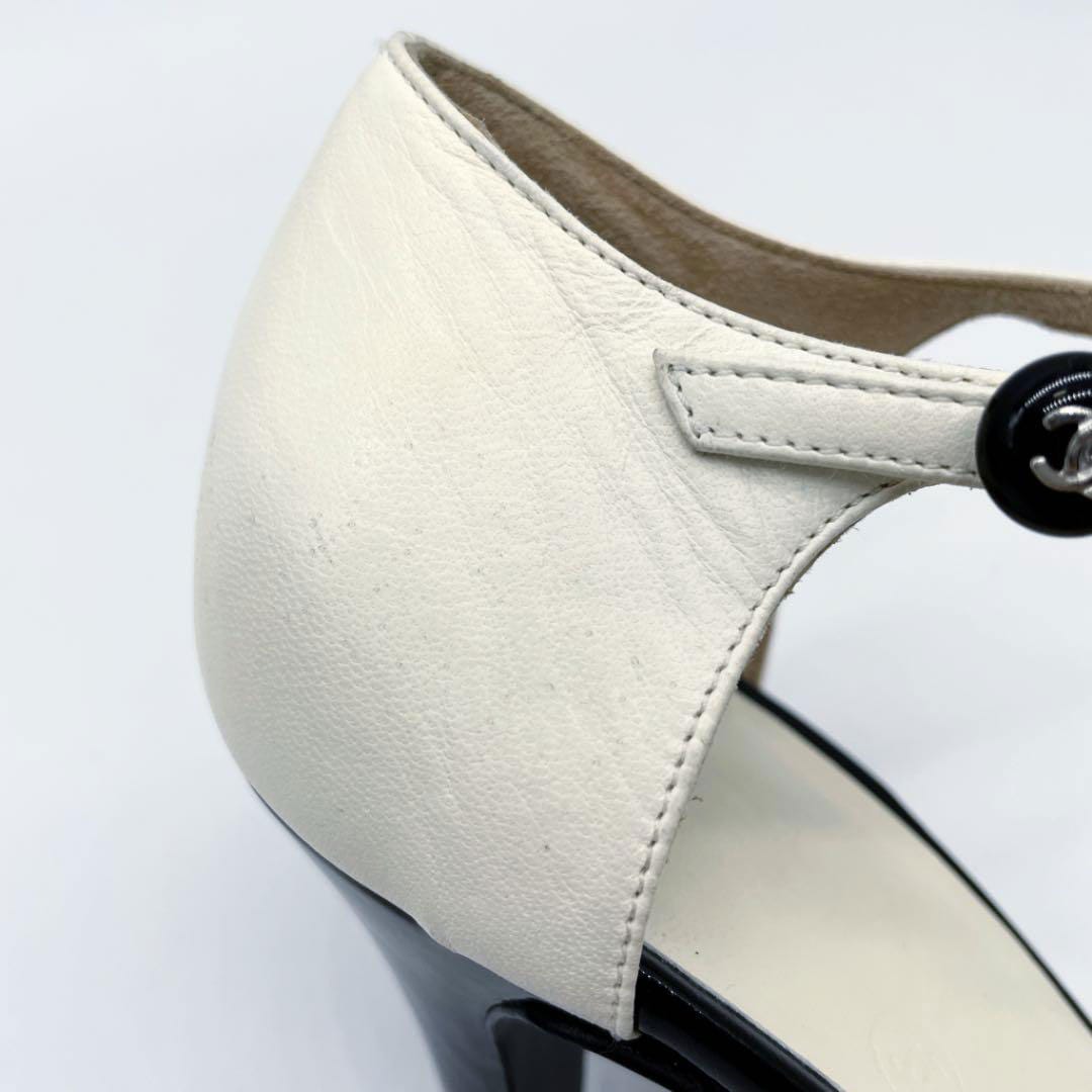 CHANEL シャネル バックストラップ パンプス レザー バイカラー