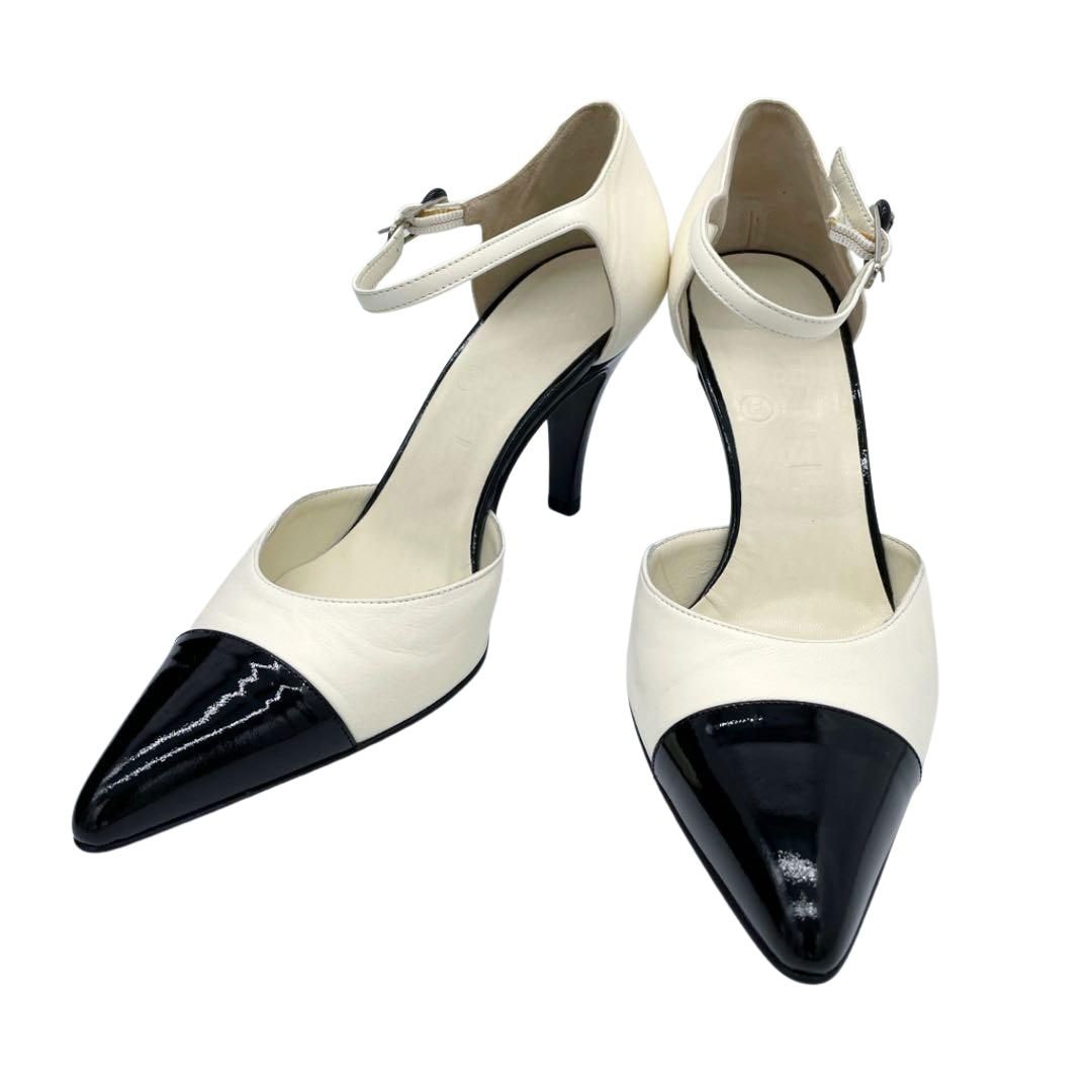 CHANEL シャネル バックストラップ パンプス レザー バイカラー