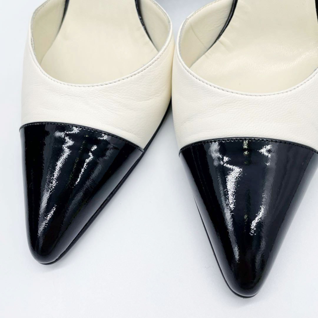 CHANEL シャネル バックストラップ パンプス レザー バイカラー