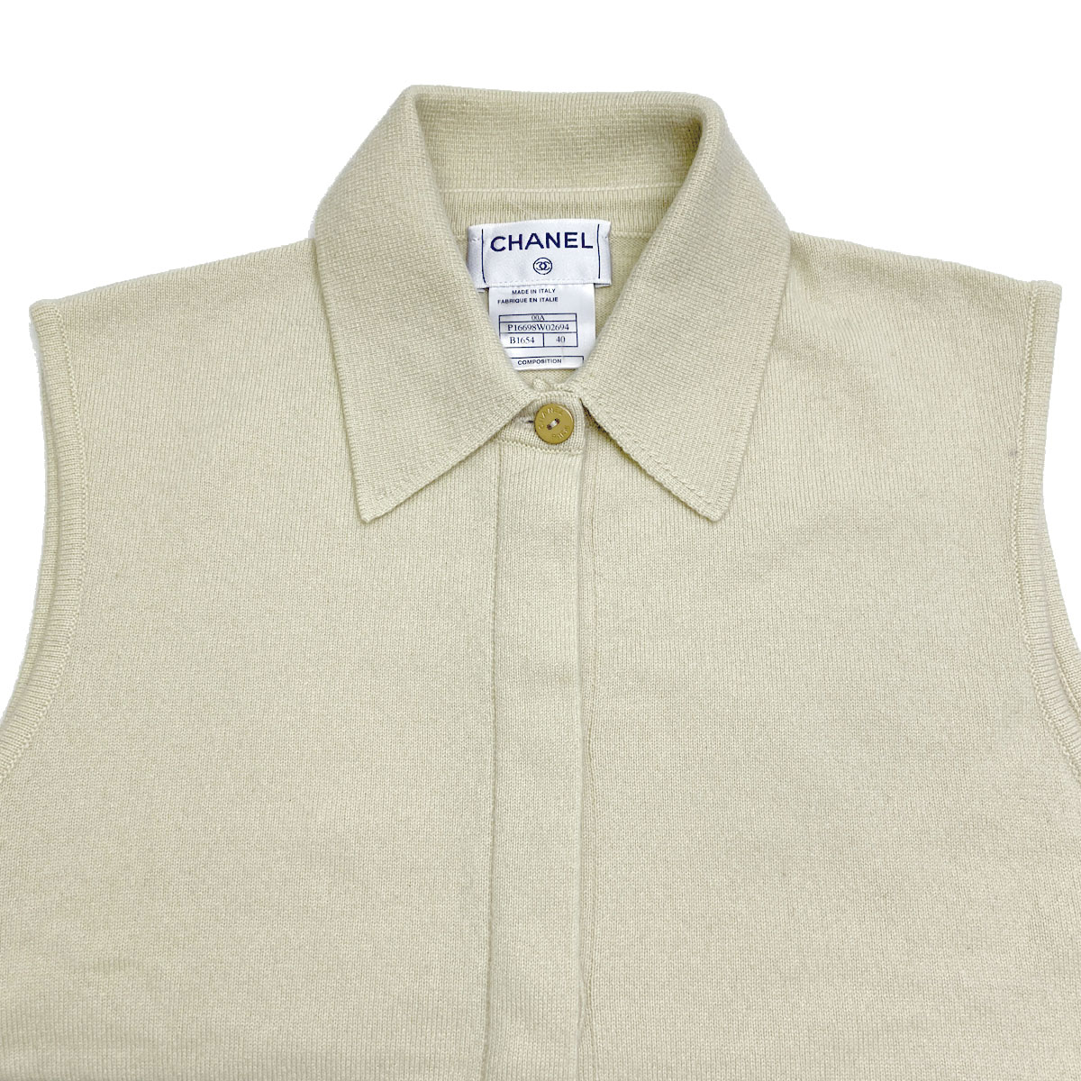CHANEL シャネル ノースリーブ ニットブラウス カシミヤ ベージュ 40