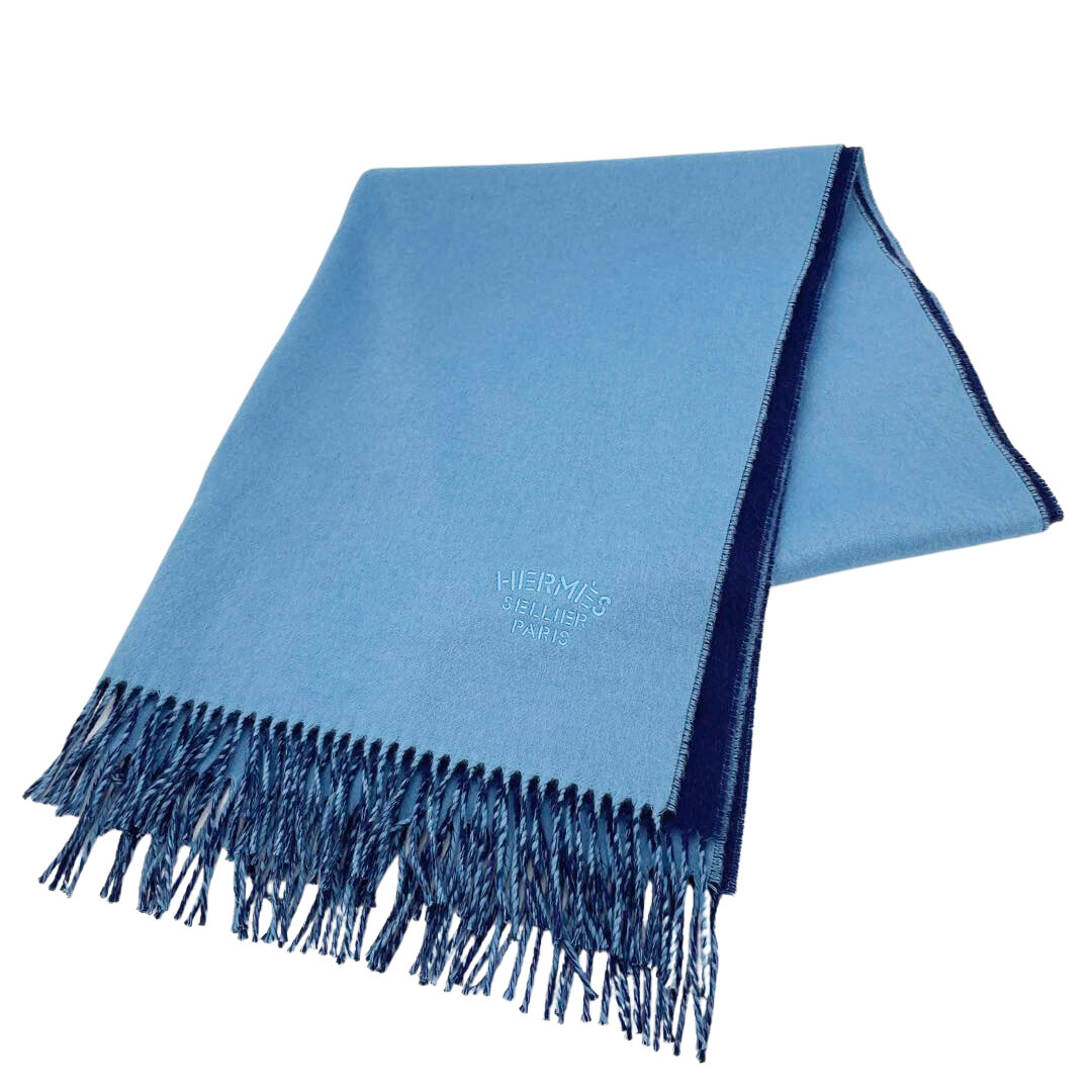 HERMES エルメス ショール ストール ダブルフェイス ロゴ刺繍 無地