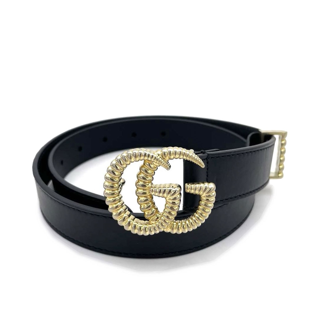 GUCCI グッチ レザー ベルト トーション ダブルG バックル ブラック