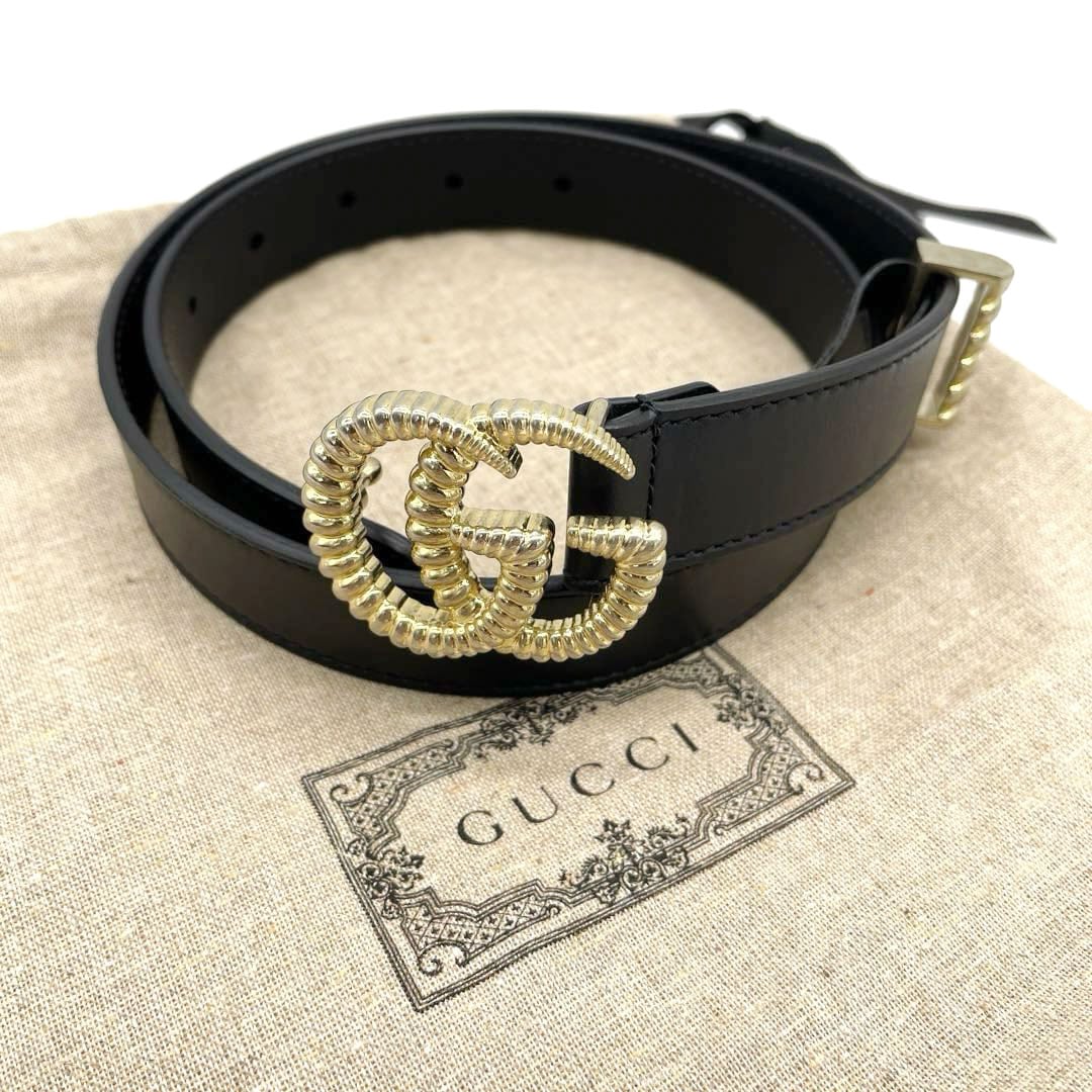 GUCCI グッチ レザー ベルト トーション ダブルG バックル ブラック