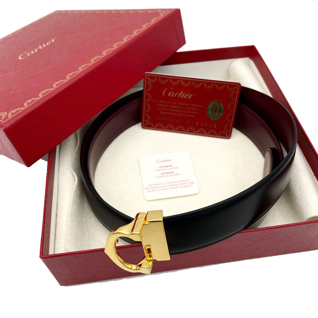 Cartier カルティエ Cバックル ベルト リバーシブル レザー ブラック