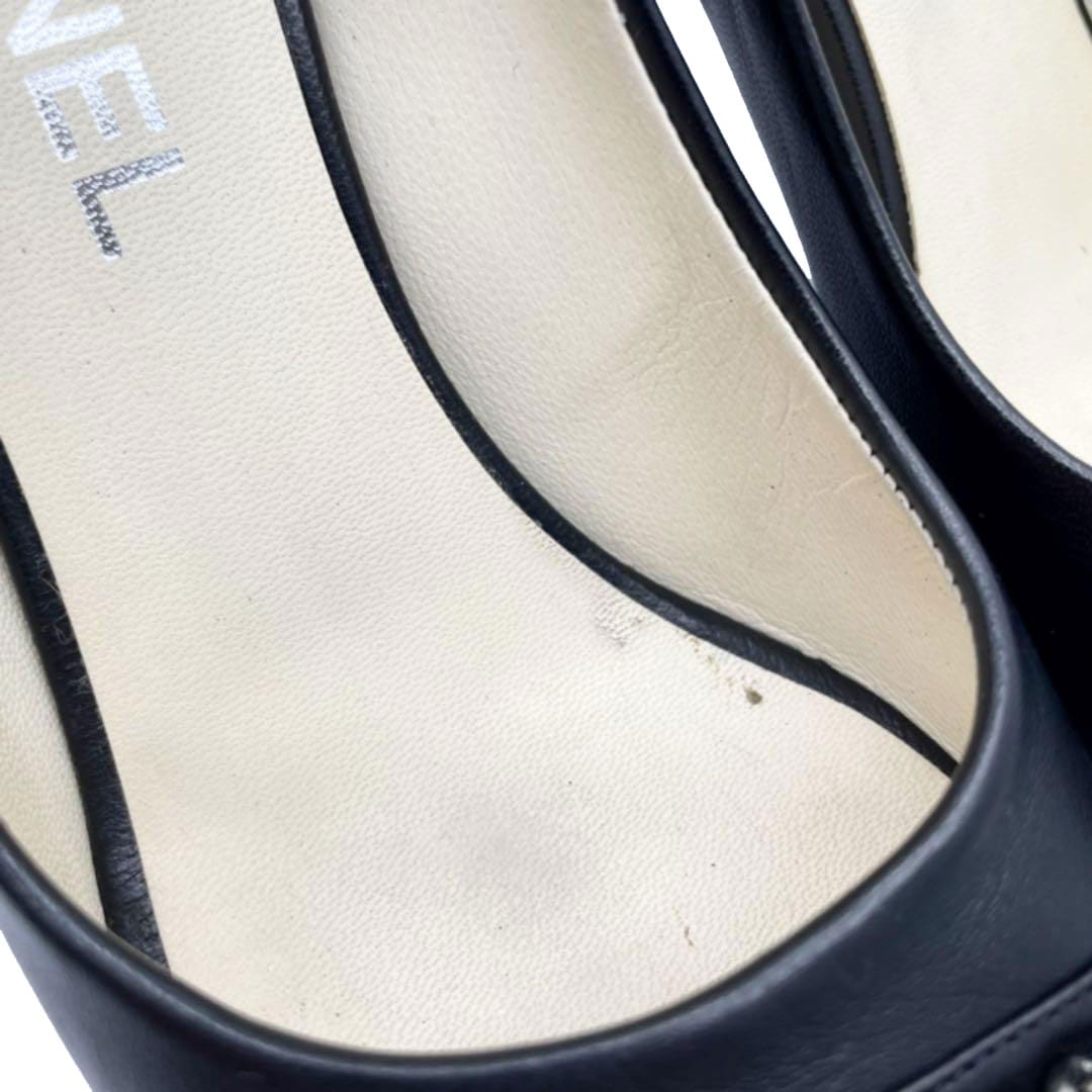 CHANEL シャネル オープントゥパンプス レザー チェーン ブラック 37 1