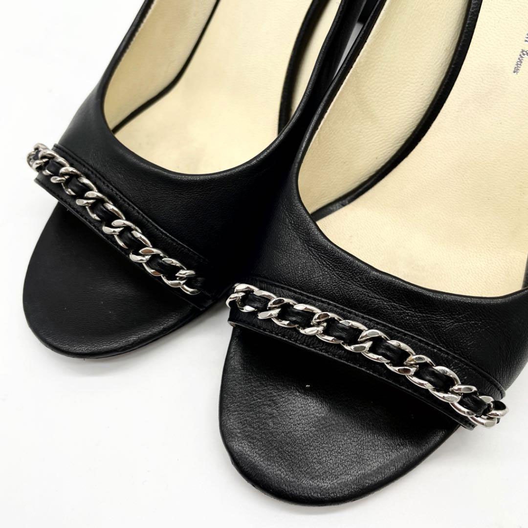 CHANEL シャネル オープントゥパンプス レザー チェーン ブラック 37 1