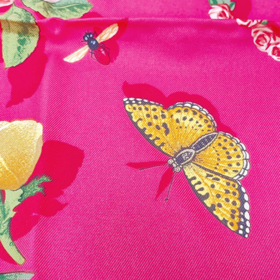 GUCCI グッチ スカーフ フローラ 花柄 蝶 蜂 シルク ピンク | 小物
