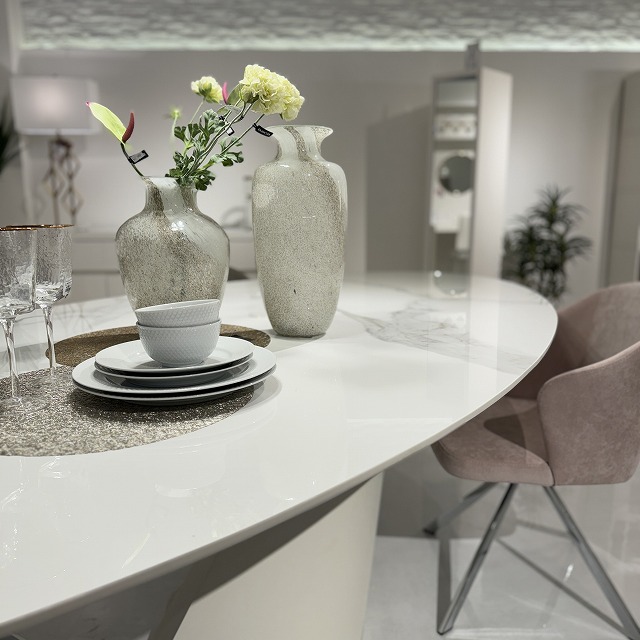 ホワイトセラミック天板】OBLO（オブロ）楕円形 ダイニングテーブル