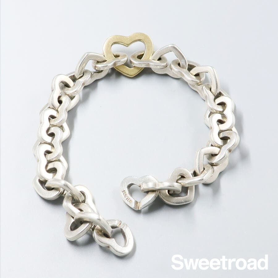 ティファニー ハートリンクブレスレット 18KYG・925シルバー w