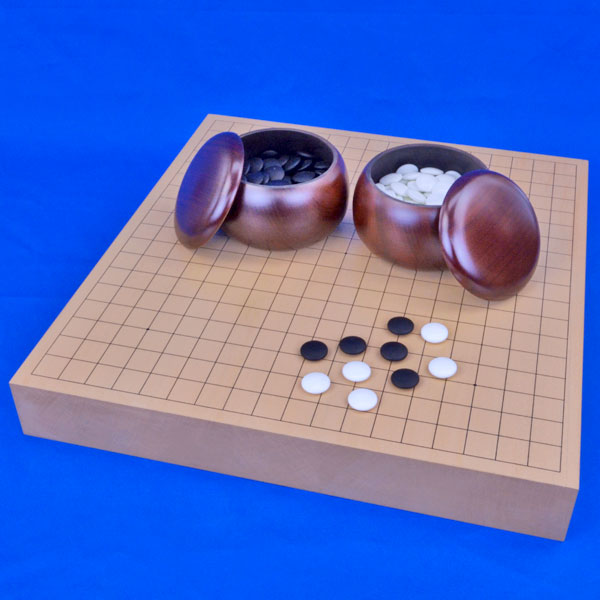 囲碁セット 新桂2寸ハギ卓上碁盤セット(ガラス碁石梅・プラ銘木大