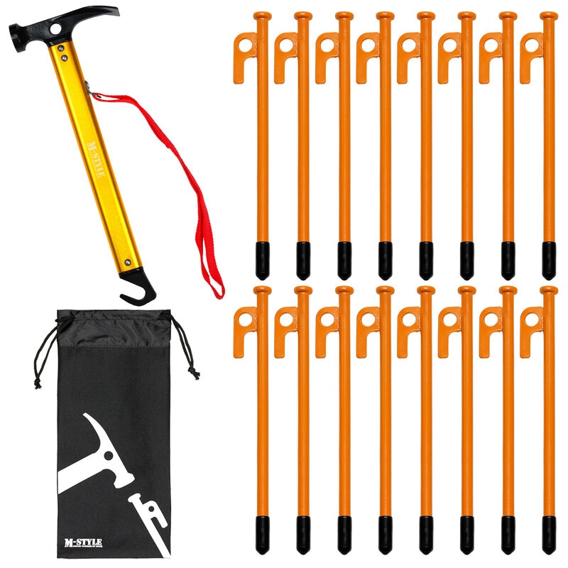 ペグ 20cm 16本 ペグハンマー 軽量 収納袋 セット 《選べるペグカラー