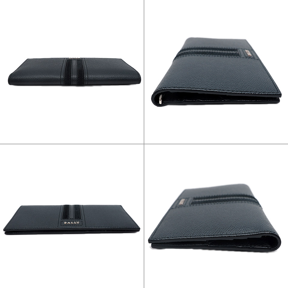 バリー 二つ折り長財布 レザー ネイビー×シルバー金具 【中古】 | 株式