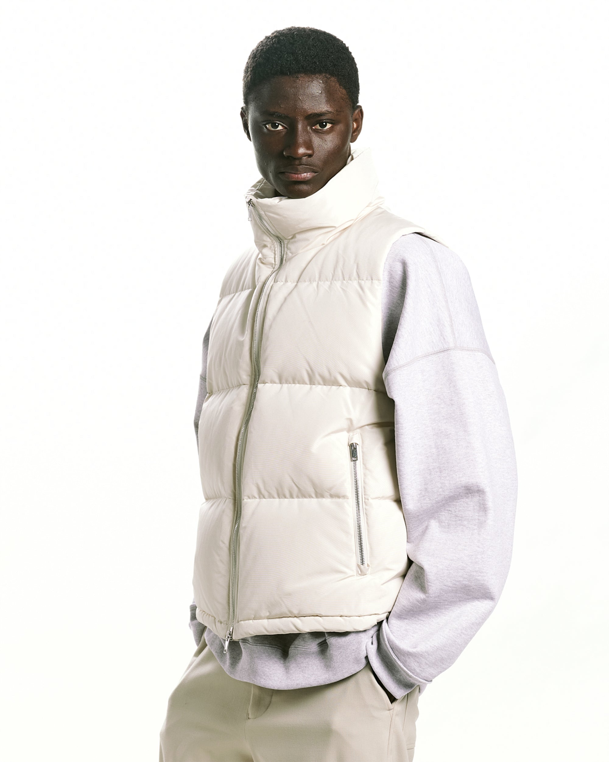 シルクグログラン / シルクショートダウンベスト, Dirty White – MARKAWARE