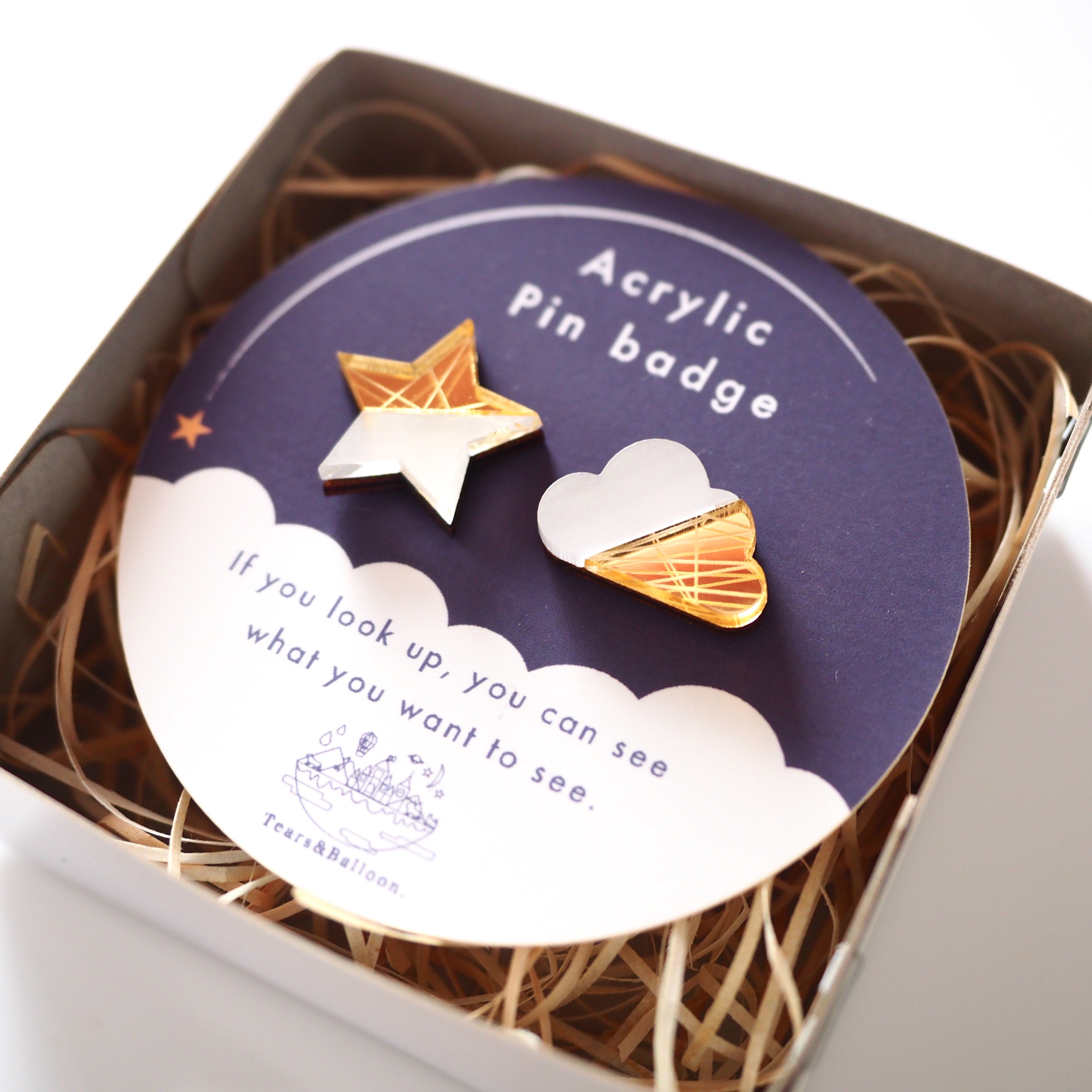 星と雲のアクリル ピンバッチセット – 宙フェス夜市