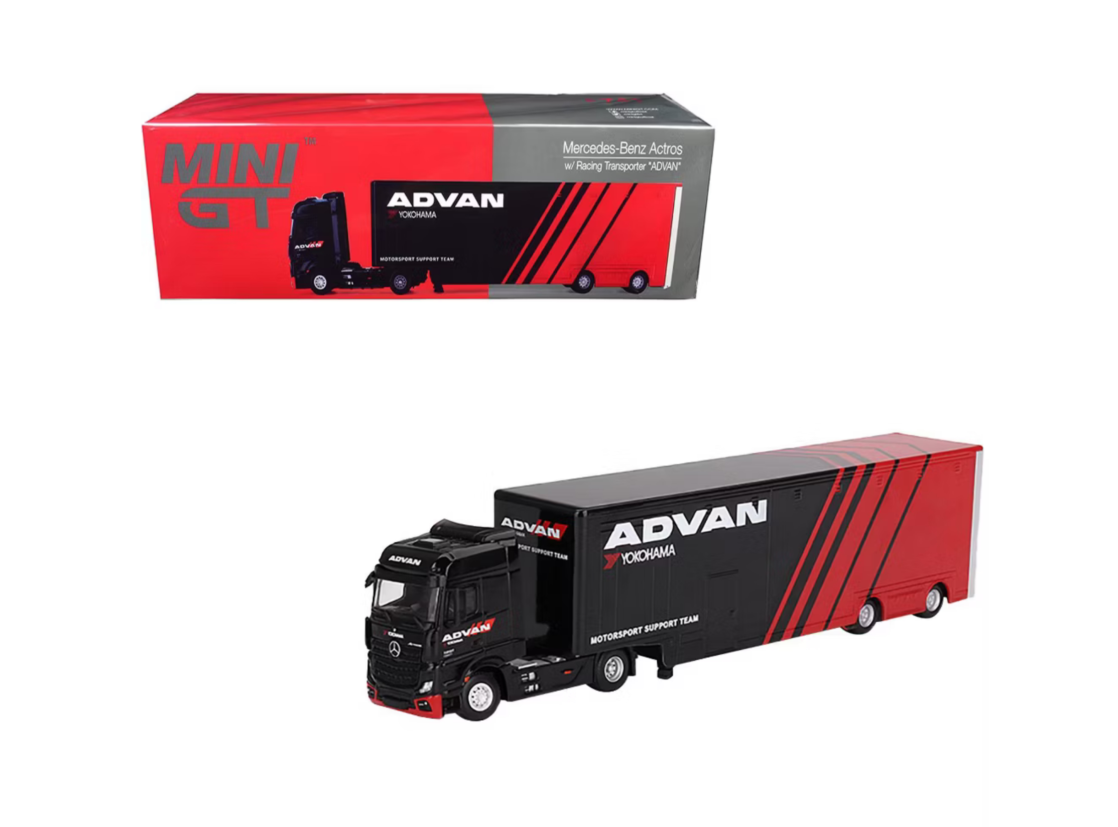Mini GT Mercedes-Benz Actros with Racing Transporter ADVAN #741