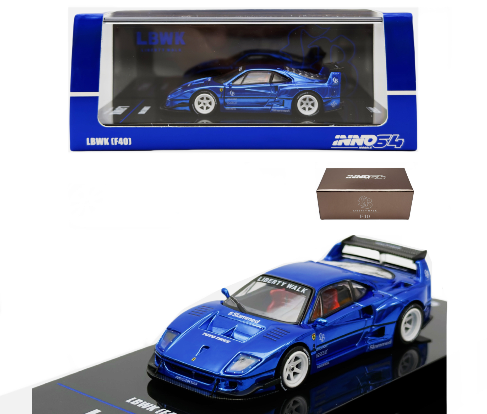 Inno64 Ferrari F40 Liberty Walk Preto Cromo CHASE AZUL – MgMinis