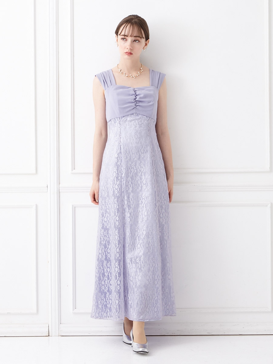 ジョーゼット×ラメレースアンクルドレス(M ベージュ): AIMER | エメ