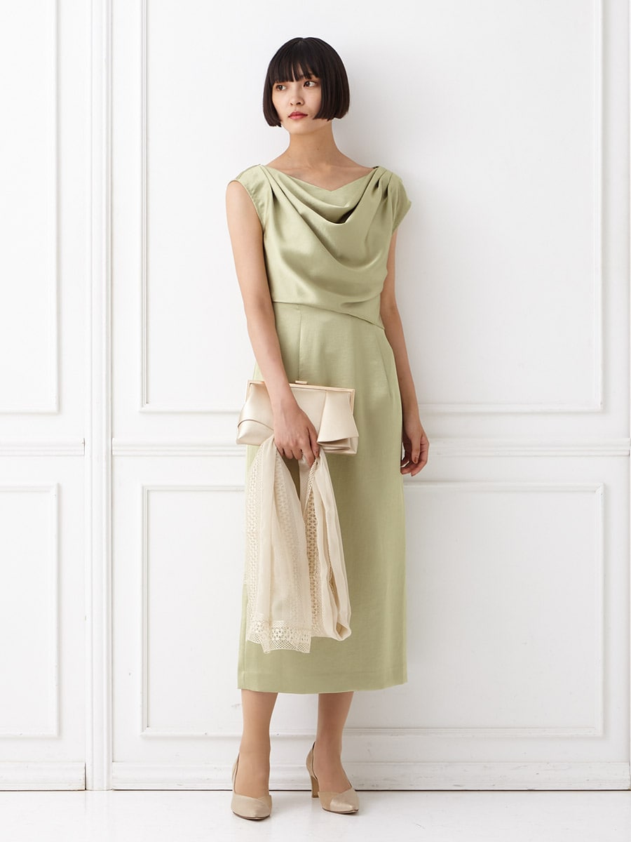 胸元ドレープ2WAYタイトラインドレス(M チャコールグレー): AIMER