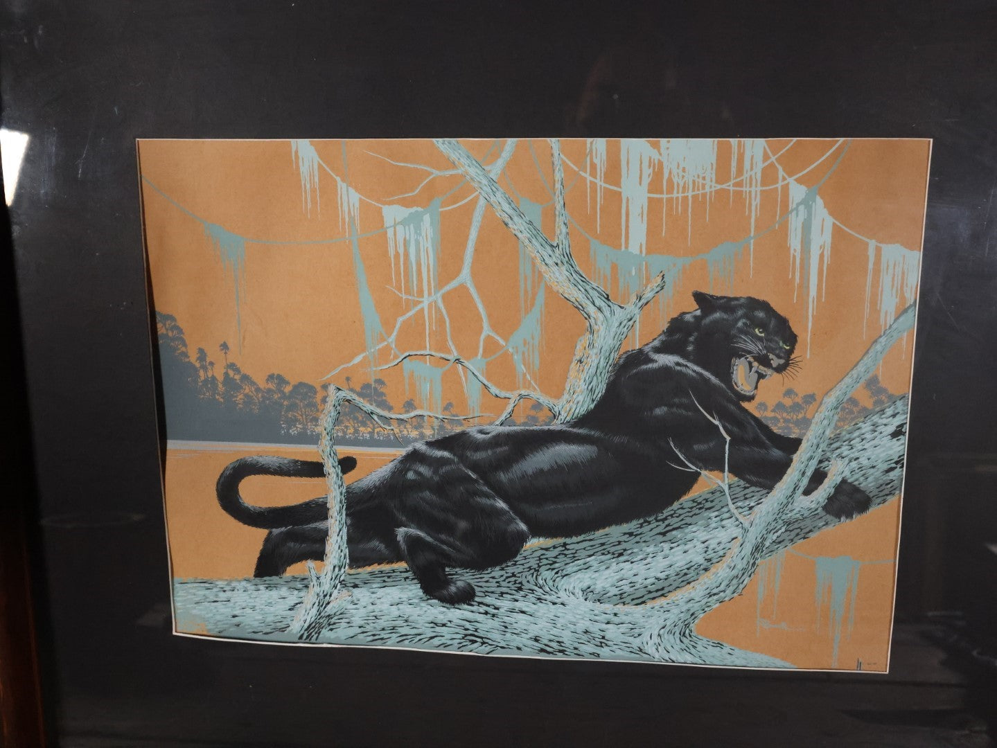 Vintage Mid-Century Serigraph Print Of A Black Panther By James